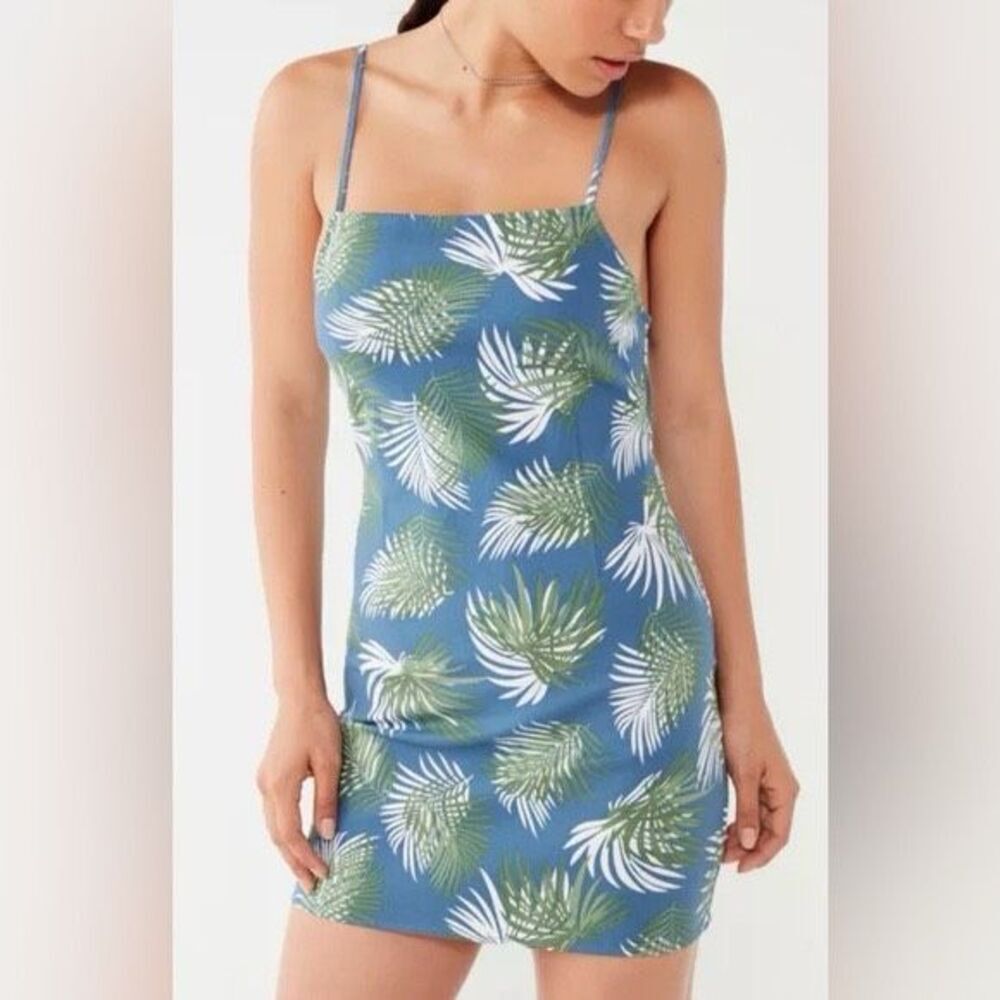 NWOT Urban Outfitters Mini Spaghetti Strap Dress Palm Leaf Design Size Small